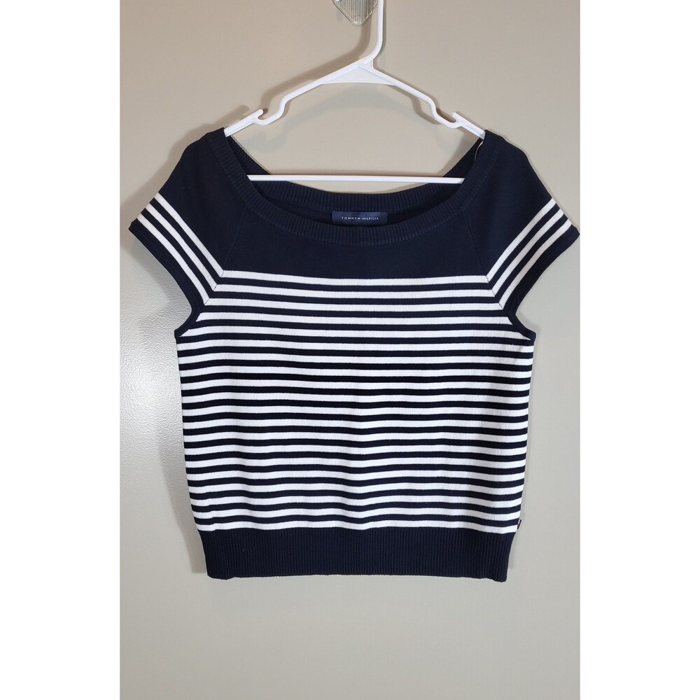 Tommy Hilfiger Women's L Navy White Stripe Knit Top Nautical Preppy Coastal